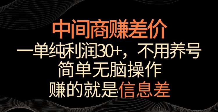 中间商赚差价，一单纯利润30+，简单无脑操作，赚的就是信息差，轻轻松松日入1000+【揭秘】-汇智资源网