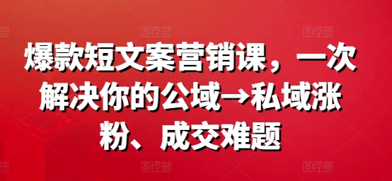 爆款短文案营销课，一次解决你的公域→私域涨粉、成交难题-汇智资源网