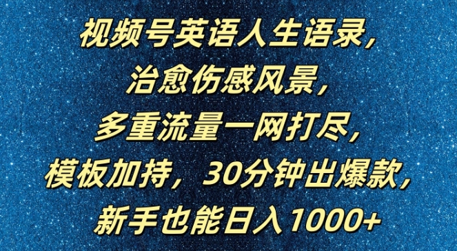 视频号英语人生语录，多重流量一网打尽，模板加持，30分钟出爆款，新手也能日入1000+【揭秘】-汇智资源网