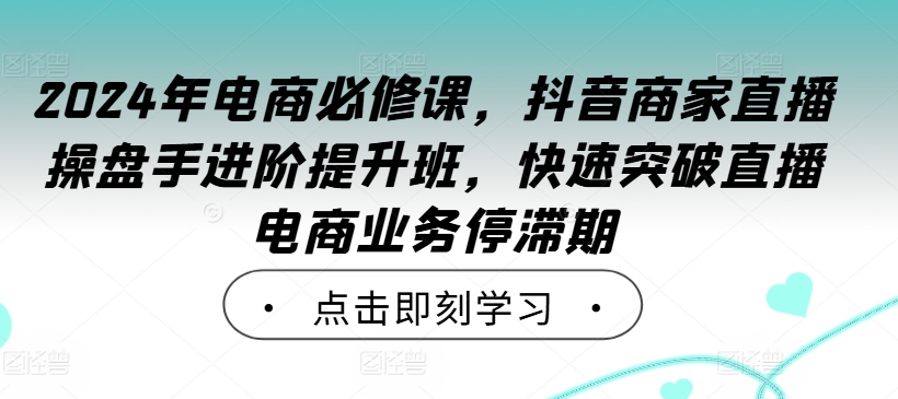 2024年电商必修课，抖音商家直播操盘手进阶提升班，快速突破直播电商业务停滞期-汇智资源网