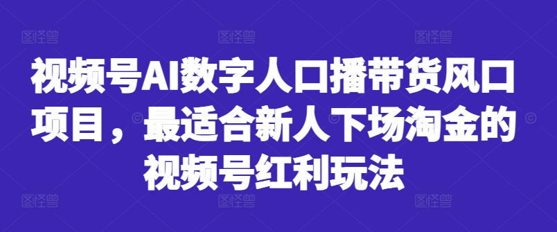 视频号AI数字人口播带货风口项目，最适合新人下场淘金的视频号红利玩法-汇智资源网