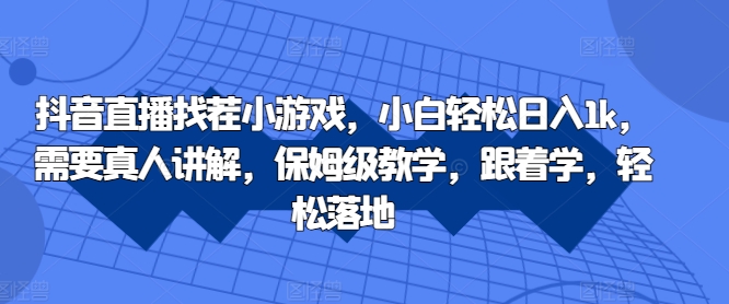 抖音直播找茬小游戏，小白轻松日入1k，需要真人讲解，保姆级教学，跟着学，轻松落地【揭秘】-汇智资源网