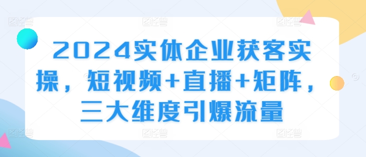 2024实体企业获客实操，短视频+直播+矩阵，三大维度引爆流量-汇智资源网