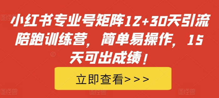 小红书专业号矩阵12+30天引流陪跑训练营，简单易操作，15天可出成绩!-汇智资源网