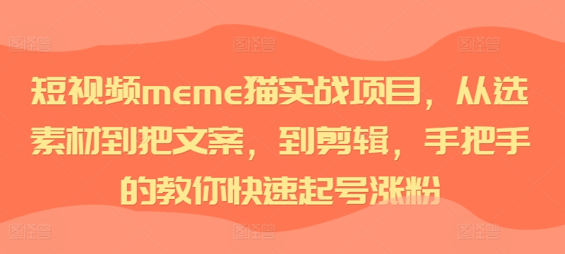 短视频meme猫实战项目，从选素材到把文案，到剪辑，手把手的教你快速起号涨粉-汇智资源网