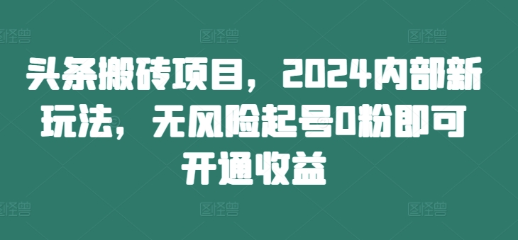 头条搬砖项目，2024内部新玩法，无风险起号0粉即可开通收益-汇智资源网