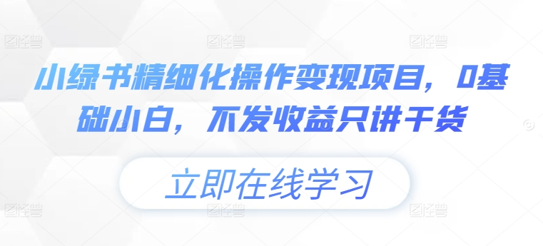 小绿书精细化操作变现项目，0基础小白，不发收益只讲干货-汇智资源网