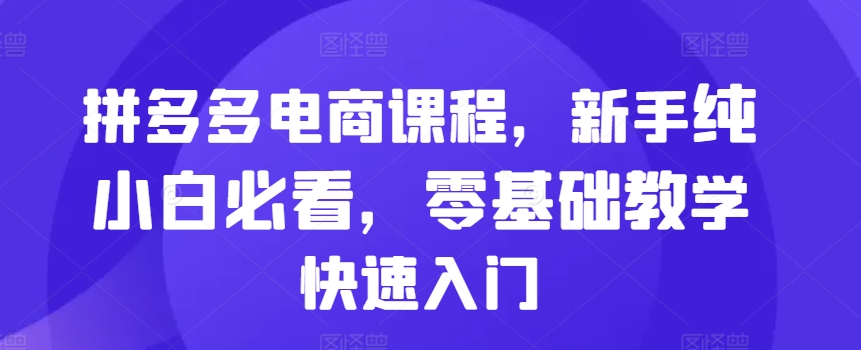 拼多多电商课程，新手纯小白必看，零基础教学快速入门-汇智资源网