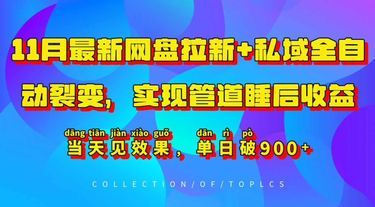 11月最新网盘拉新+私域全自动裂变，实现管道睡后收益，当天见效果，单日破900+-汇智资源网