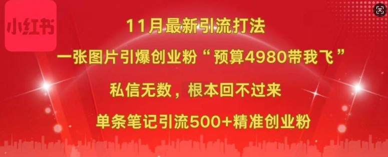 小红书11月最新图片打粉，一张图片引爆创业粉，“预算4980带我飞”，单条引流500+精准创业粉-汇智资源网