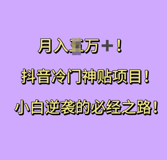 抖音冷门神贴项目，小白逆袭的必经之路，月入过W【揭秘】-汇智资源网