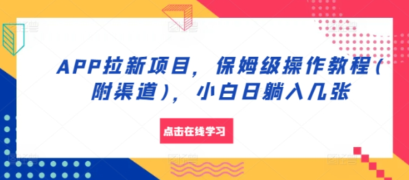 APP拉新项目，保姆级操作教程(附渠道)，小白日躺入几张【揭秘】-汇智资源网