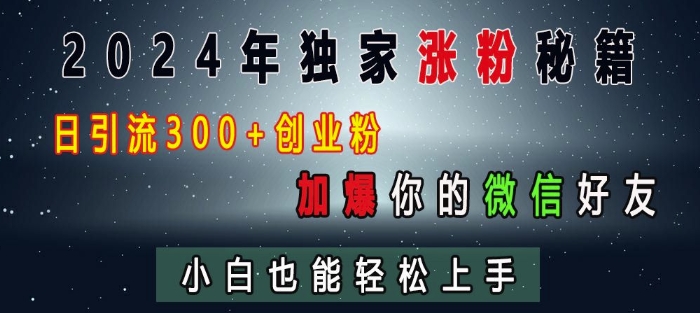 2024年独家涨粉秘籍，日引流300+创业粉，加爆你的微信好友，小白也能轻松上手-汇智资源网