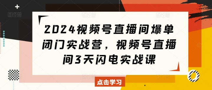 2024视频号直播间爆单闭门实战营，视频号直播间3天闪电实战课-汇智资源网