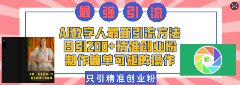 AI数字人最新引流方法，日引200+精准创业粉，制作简单可矩阵操作-汇智资源网