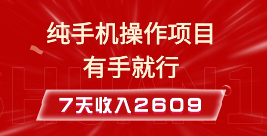 纯手机操作的小项目，有手就能做，7天收入2609+实操教程【揭秘】-汇智资源网