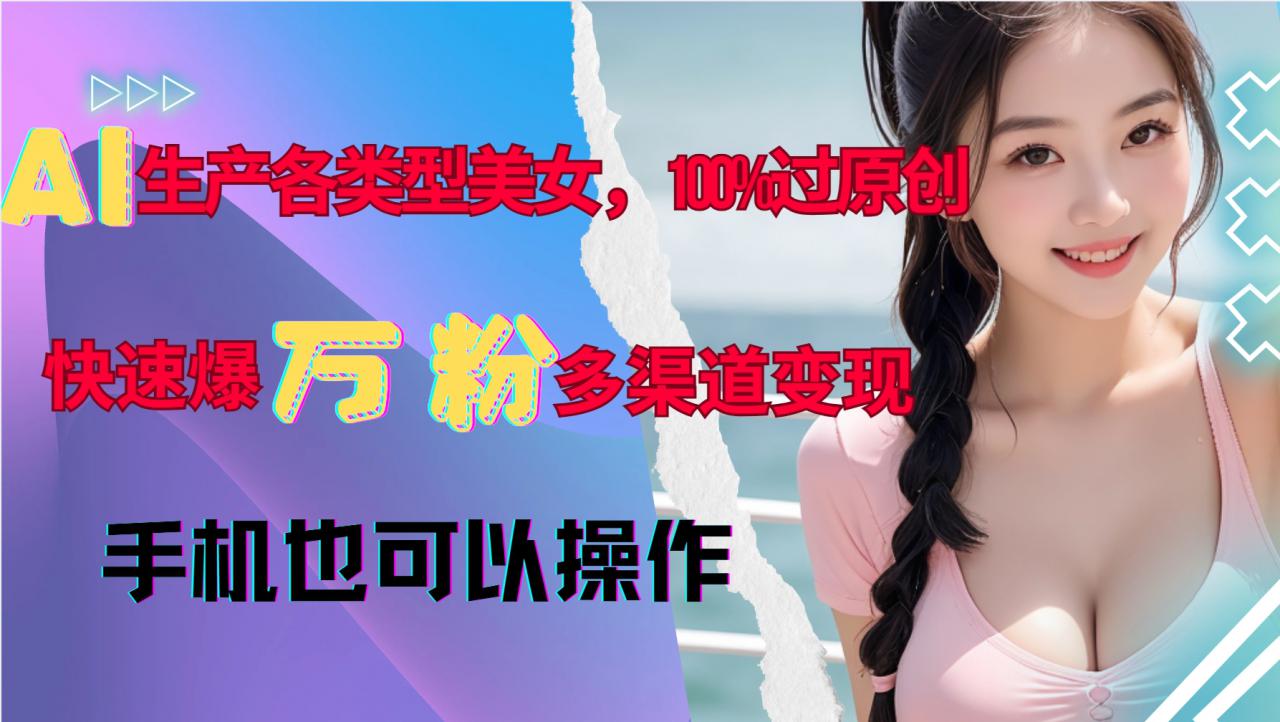 AI生产各类型美女，100%过原创，快速爆万粉，多渠道变现，新手可做-汇智资源网