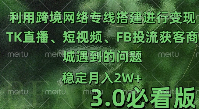 利用跨境电商网络及搭建TK直播、短视频、FB投流获客以及商城遇到的问题进行变现3.0必看版【揭秘】-汇智资源网