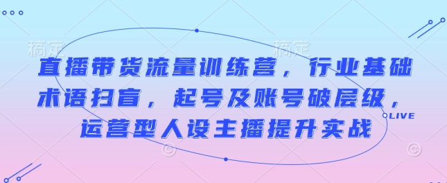 直播带货流量训练营，行业基础术语扫盲，起号及账号破层级，运营型人设主播提升实战-汇智资源网