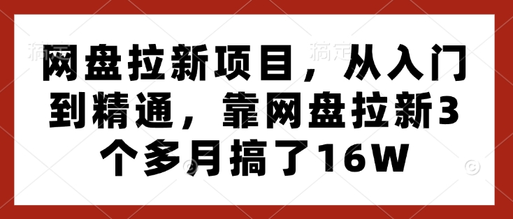 网盘拉新项目，从入门到精通，靠网盘拉新3个多月搞了16W-汇智资源网