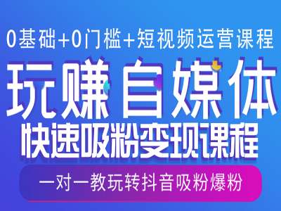 0基础+0门槛+短视频运营课程，玩赚自媒体快速吸粉变现课程，一对一教玩转抖音吸粉爆粉-汇智资源网